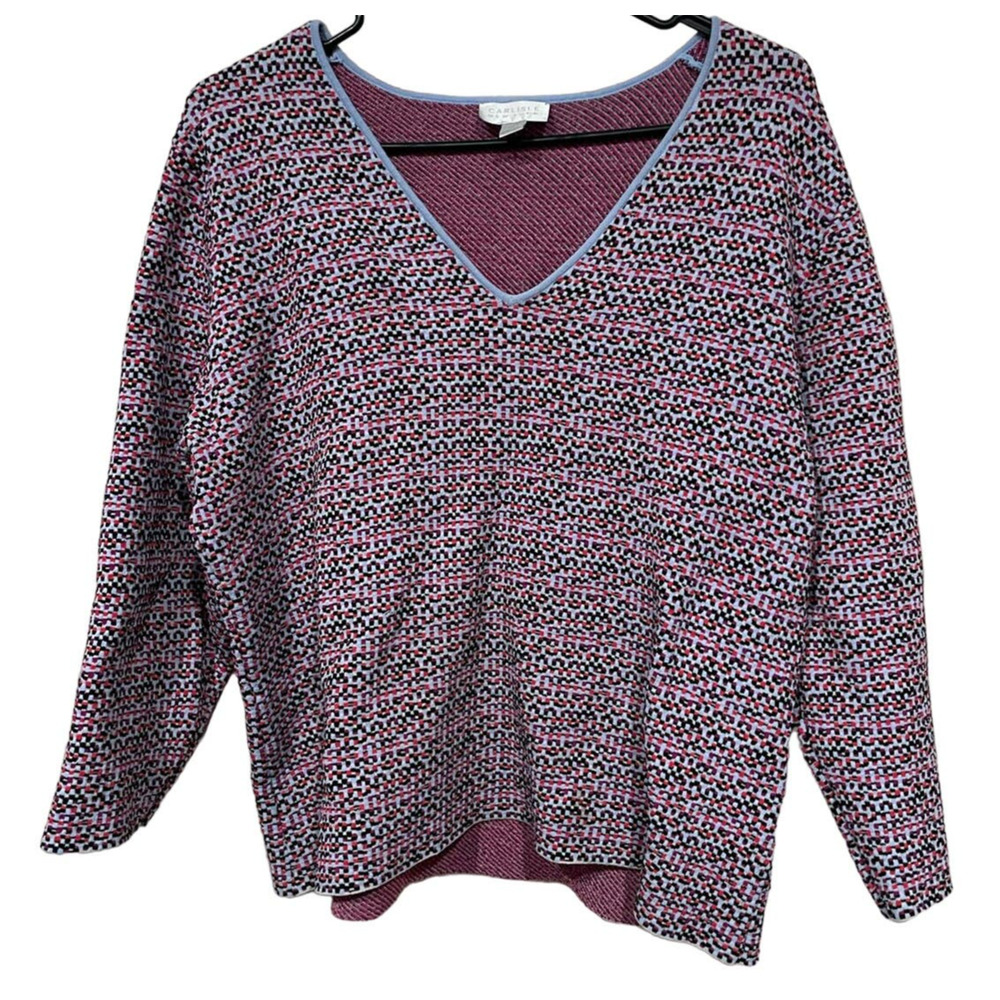 Carlisle New York Ponte Multicolored Knit V Neck Print Sweater Women's XL